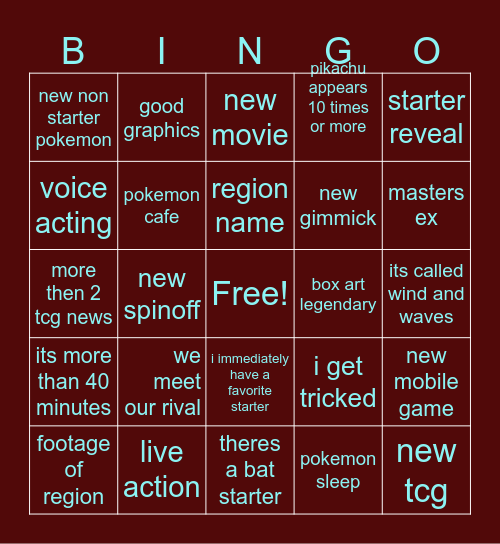 pokemon presents Bingo Card