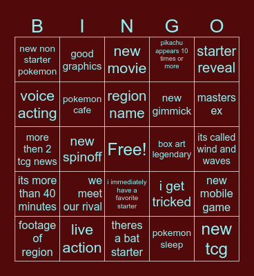 pokemon presents Bingo Card