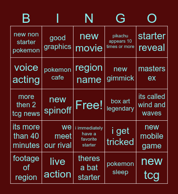 pokemon presents Bingo Card