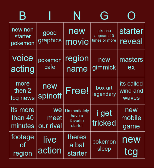 pokemon presents Bingo Card