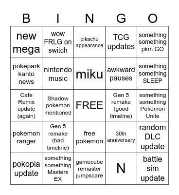 its pikachu Bingo Card