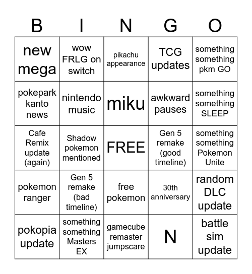 its pikachu Bingo Card