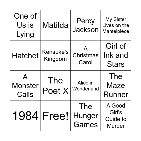 World Book Day Bingo Card