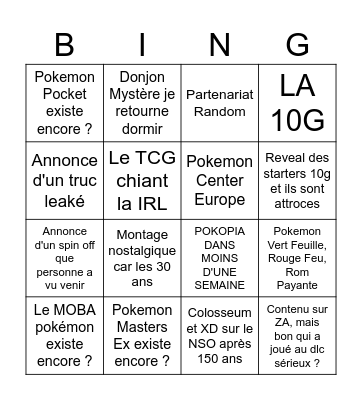 Pokemon Day 2026 maladie edition Bingo Card