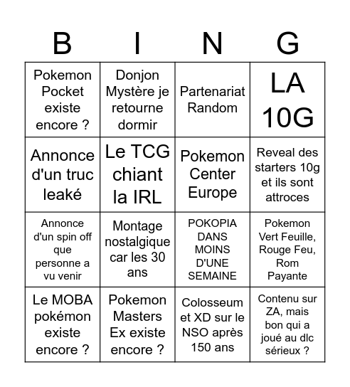 Pokemon Day 2026 maladie edition Bingo Card