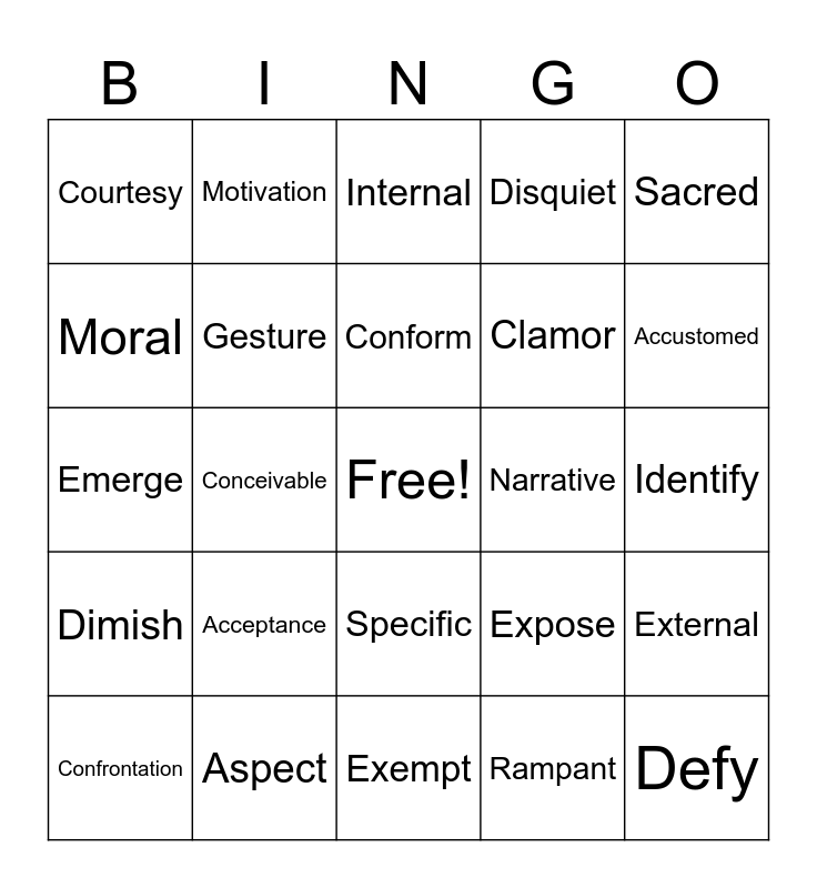 Vocab Bingo Card