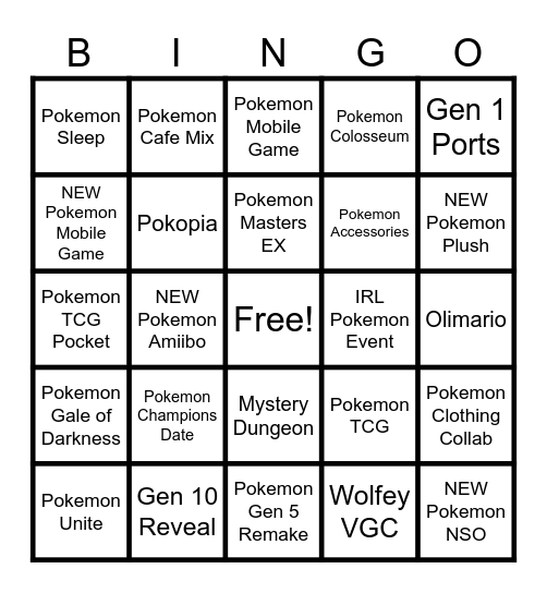 Pokemon DAY BOARD! Bingo Card