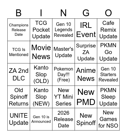 Pokemon Presents (2/27/2026) Bingo Card