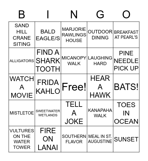 JANUARY IN FLORIDA WITH CARRY & BOB Bingo Card