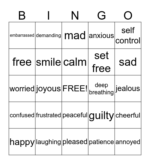 Using Self Control Bingo Card