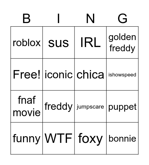 FNAF memes Bingo Card