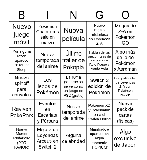 Untitled Bingo Card