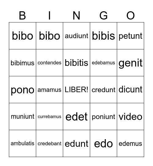 LATIN VERBS: Infinitives I-XX Bingo Card