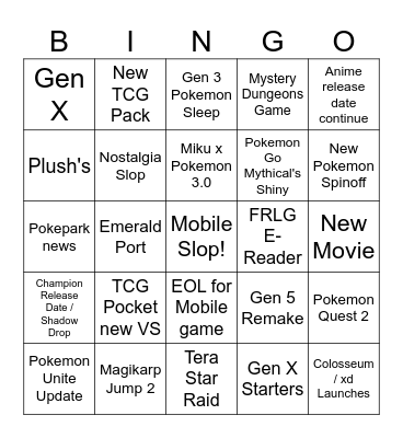 Pokemon Day Bingo Card