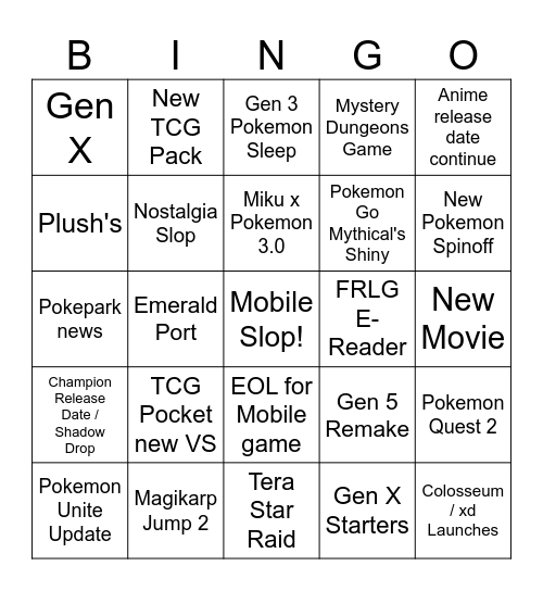 Pokemon Day Bingo Card