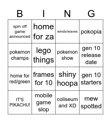 Pokemon Presents 2026 Bingo Card