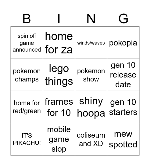 Pokemon Presents 2026 Bingo Card