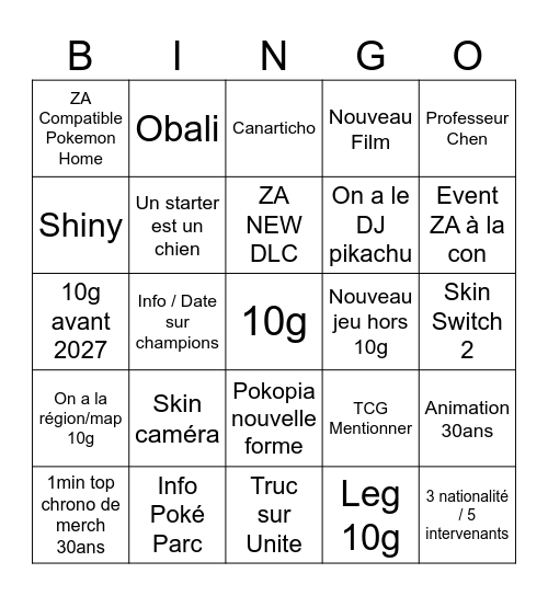 Pokemon Direct 27/02/2026 Bingo Card