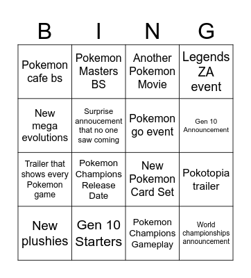 Pokemon Day Bingo Card