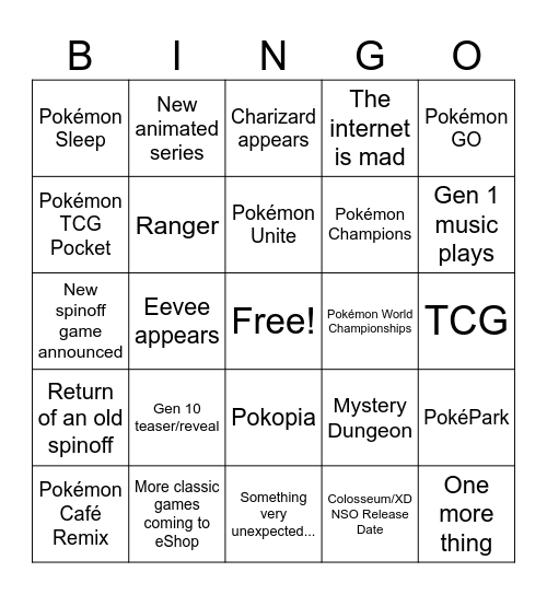 Pokémon Presents 30th anniversary bingo Card