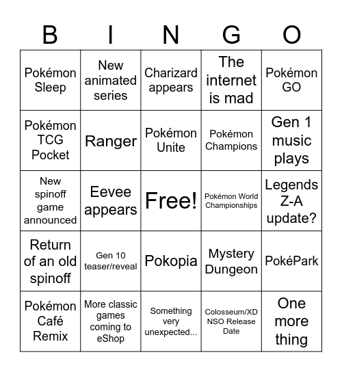 Pokémon Presents 30th anniversary bingo Card
