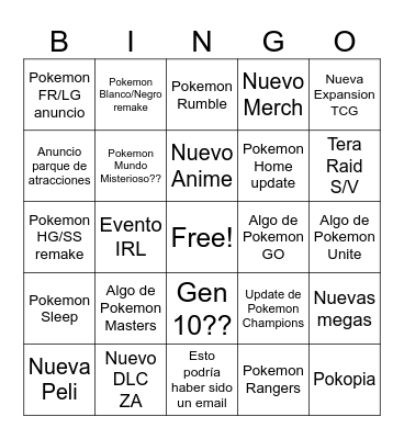 Pokemon Direct 2026 Bingo Card