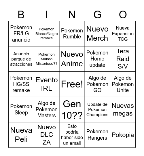 Pokemon Direct 2026 Bingo Card