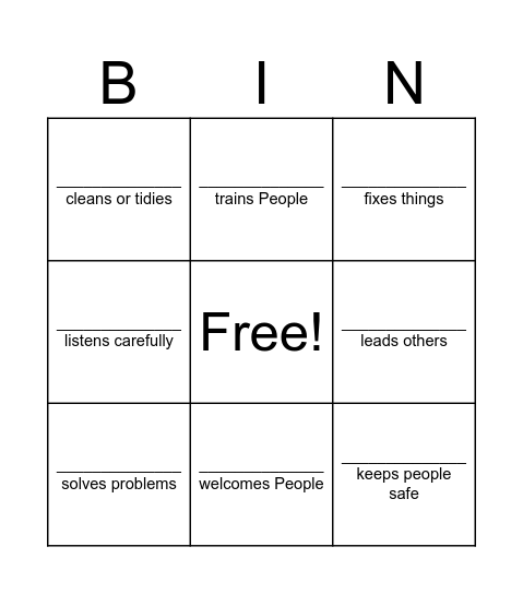 Skills Bingo Card