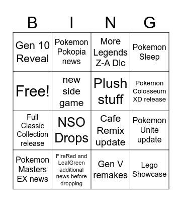 Pokemon Presents Bingo Card
