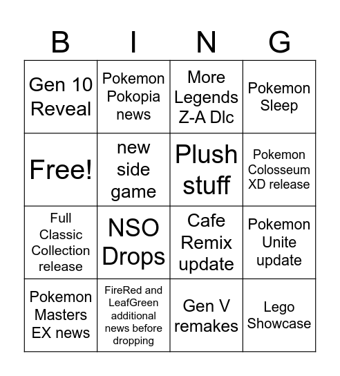 Pokemon Presents Bingo Card
