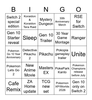 Pokemon Day Bingo Card
