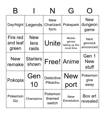 Pokemon Presents Bingo Card