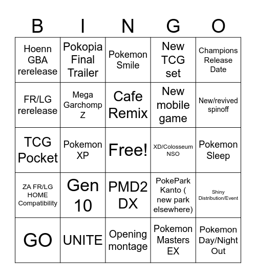 Pokemon Presents Bingo Card