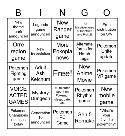 POKEMON PRESENTS PLZ Bingo Card