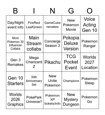 Pokemon Day Bingo Card