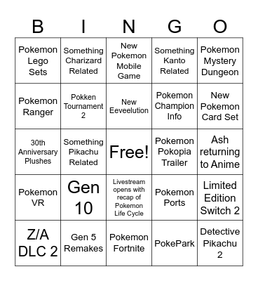 Pokemon Bingo Card