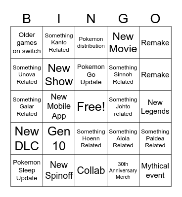 Pokemon Day Bingo Card
