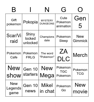 30th Anniversary Pokemon Presents Bingo Card