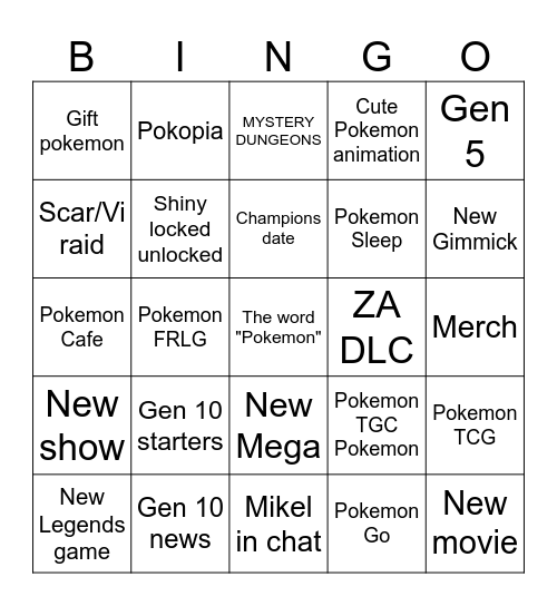 30th Anniversary Pokemon Presents Bingo Card