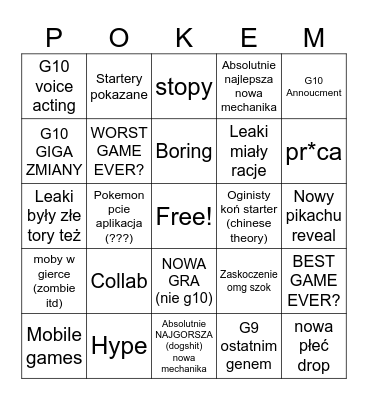 Pokemon bingo Card