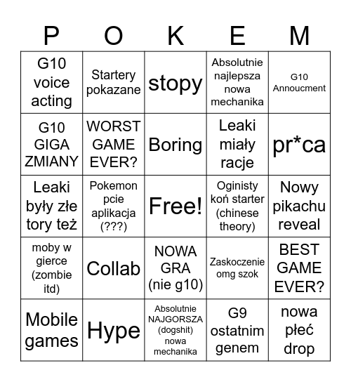 Pokemon bingo Card