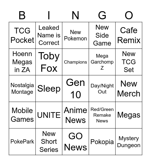 Gila Pokemon Day 2026 Bingo Card
