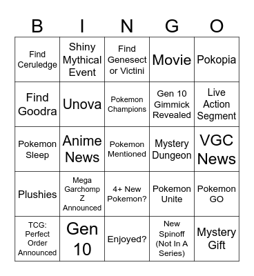 Pokemon Presents Bingo Card