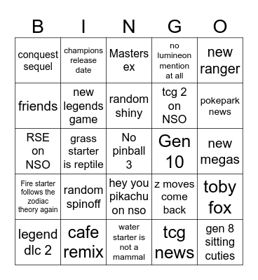Pokemon Presents 2026 Bingo Card