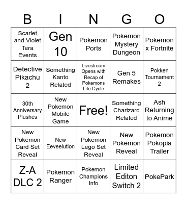 Pokemon Bingo Card