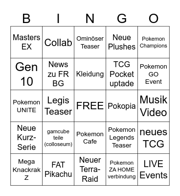 Pokemon Day 2026 Bingo Card