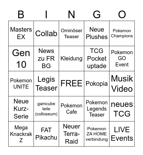 Pokemon Day 2026 Bingo Card