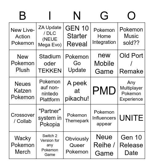 Pokemon Direct Bingo Card