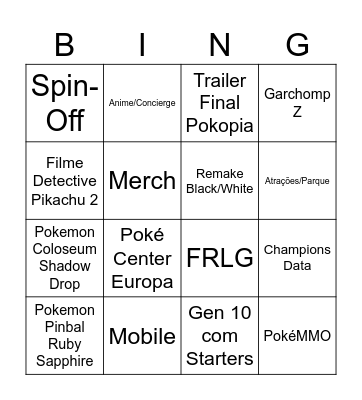 Pokémon Presents 30 Anos Bingo Card