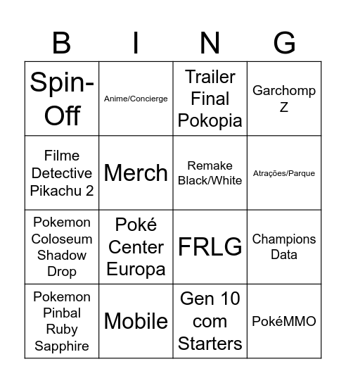 Pokémon Presents 30 Anos Bingo Card